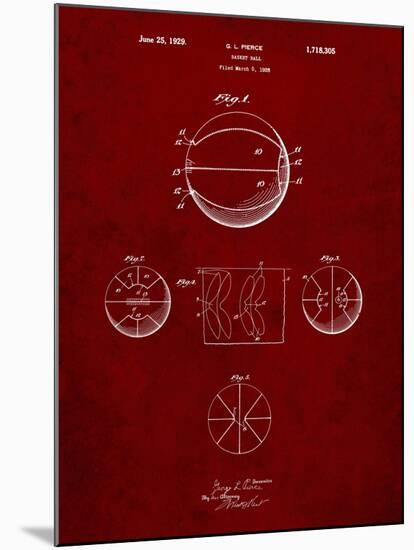 PP222-Burgundy Basketball 1929 Game Ball Patent Poster-Cole Borders-Mounted Giclee Print