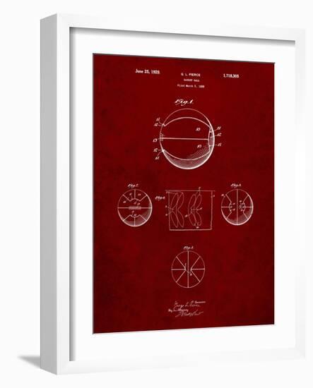 PP222-Burgundy Basketball 1929 Game Ball Patent Poster-Cole Borders-Framed Giclee Print