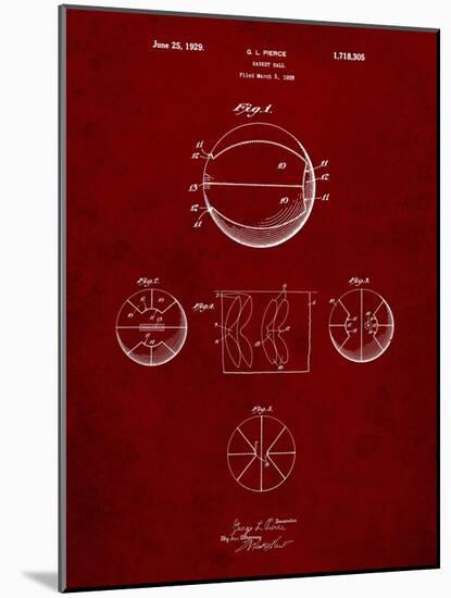 PP222-Burgundy Basketball 1929 Game Ball Patent Poster-Cole Borders-Mounted Giclee Print