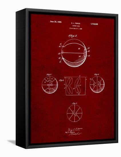 PP222-Burgundy Basketball 1929 Game Ball Patent Poster-Cole Borders-Framed Stretched Canvas