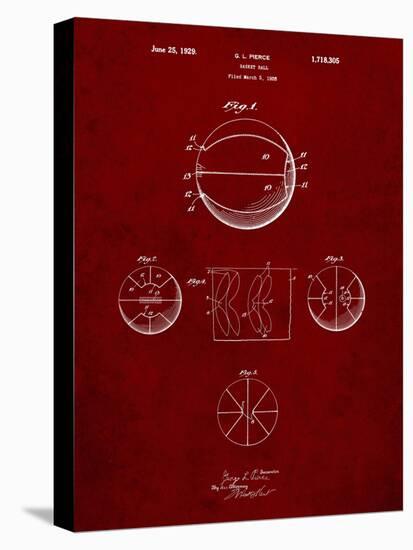 PP222-Burgundy Basketball 1929 Game Ball Patent Poster-Cole Borders-Stretched Canvas