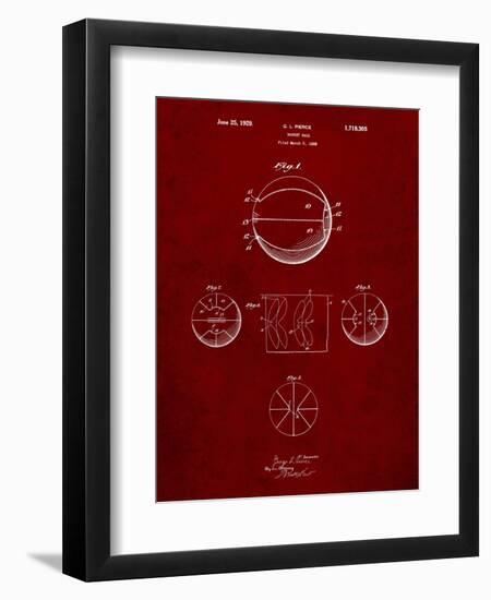 PP222-Burgundy Basketball 1929 Game Ball Patent Poster-Cole Borders-Framed Premium Giclee Print