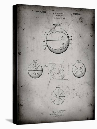 PP222-Faded Grey Basketball 1929 Game Ball Patent Poster-Cole Borders-Stretched Canvas
