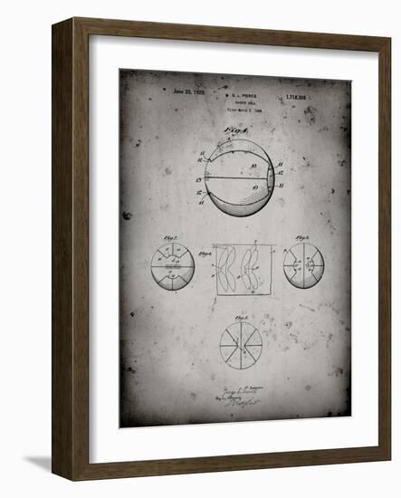 PP222-Faded Grey Basketball 1929 Game Ball Patent Poster-Cole Borders-Framed Giclee Print