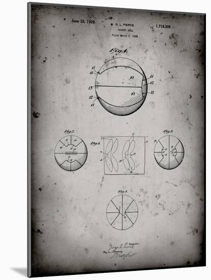 PP222-Faded Grey Basketball 1929 Game Ball Patent Poster-Cole Borders-Mounted Giclee Print