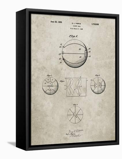 PP222-Sandstone Basketball 1929 Game Ball Patent Poster-Cole Borders-Framed Stretched Canvas