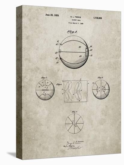 PP222-Sandstone Basketball 1929 Game Ball Patent Poster-Cole Borders-Stretched Canvas