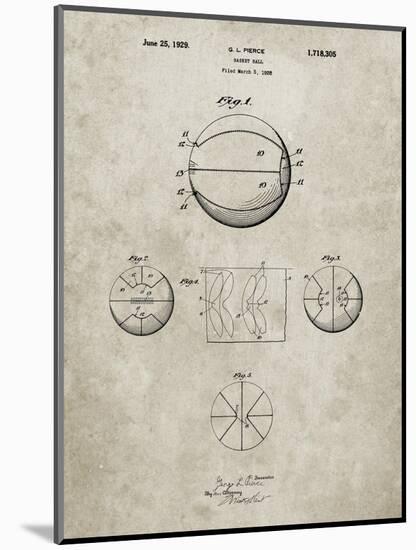 PP222-Sandstone Basketball 1929 Game Ball Patent Poster-Cole Borders-Mounted Giclee Print