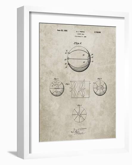 PP222-Sandstone Basketball 1929 Game Ball Patent Poster-Cole Borders-Framed Giclee Print