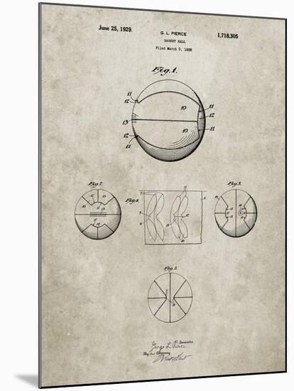 PP222-Sandstone Basketball 1929 Game Ball Patent Poster-Cole Borders-Mounted Giclee Print