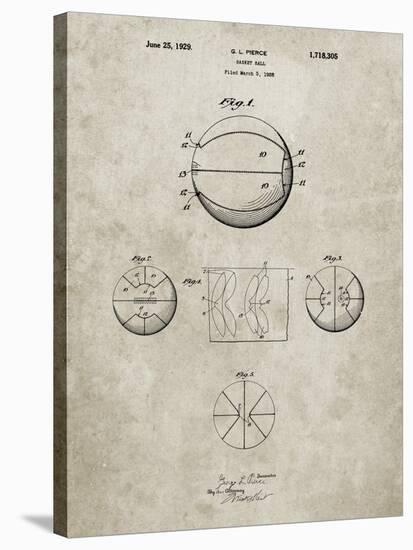 PP222-Sandstone Basketball 1929 Game Ball Patent Poster-Cole Borders-Stretched Canvas