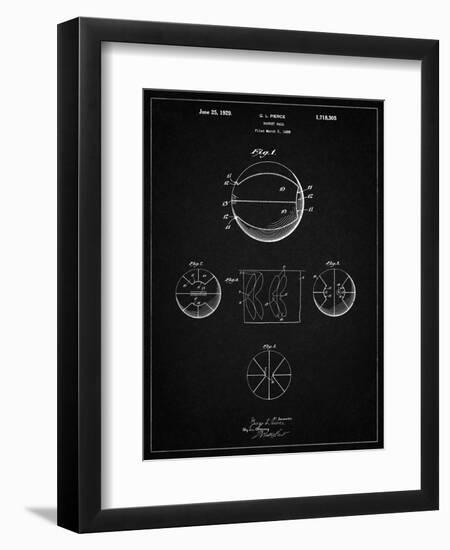 PP222-Vintage Black Basketball 1929 Game Ball Patent Poster-Cole Borders-Framed Giclee Print