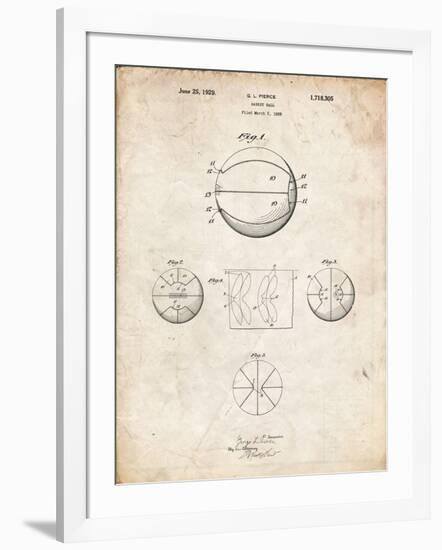 PP222-Vintage Parchment Basketball 1929 Game Ball Patent Poster-Cole Borders-Framed Giclee Print