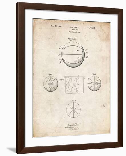 PP222-Vintage Parchment Basketball 1929 Game Ball Patent Poster-Cole Borders-Framed Giclee Print