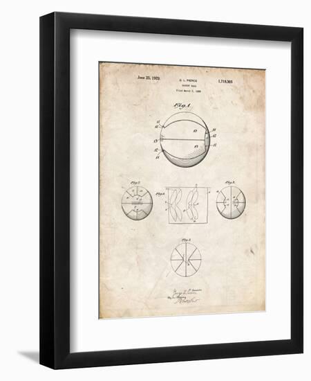 PP222-Vintage Parchment Basketball 1929 Game Ball Patent Poster-Cole Borders-Framed Giclee Print