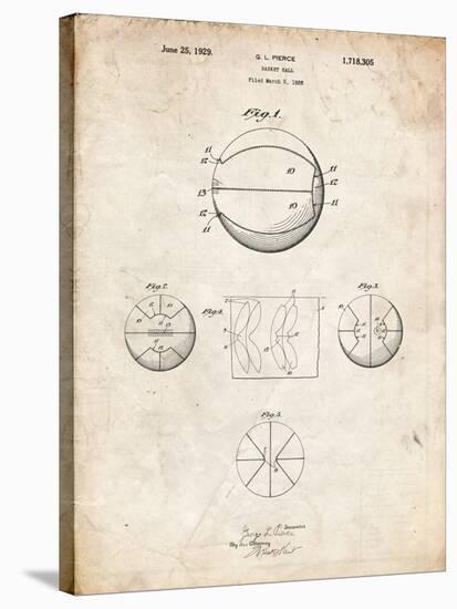 PP222-Vintage Parchment Basketball 1929 Game Ball Patent Poster-Cole Borders-Stretched Canvas