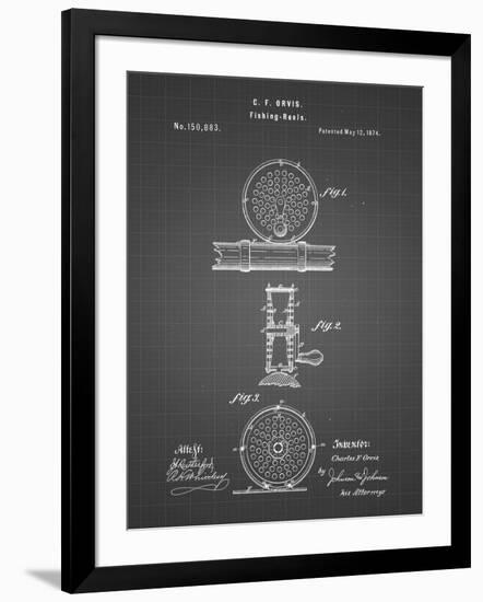 PP225-Black Grid Orvis 1874 Fly Fishing Reel Patent Poster-Cole Borders-Framed Giclee Print