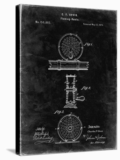 PP225-Black Grunge Orvis 1874 Fly Fishing Reel Patent Poster-Cole Borders-Stretched Canvas