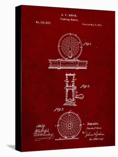 PP225-Burgundy Orvis 1874 Fly Fishing Reel Patent Poster-Cole Borders-Stretched Canvas