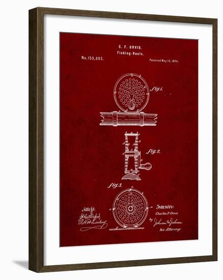 PP225-Burgundy Orvis 1874 Fly Fishing Reel Patent Poster-Cole Borders-Framed Giclee Print