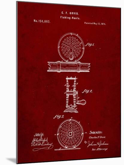 PP225-Burgundy Orvis 1874 Fly Fishing Reel Patent Poster-Cole Borders-Mounted Giclee Print