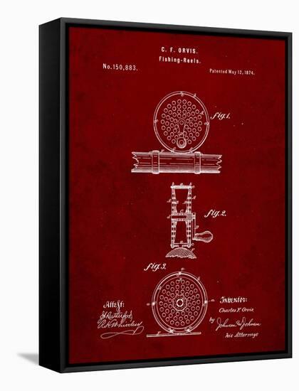 PP225-Burgundy Orvis 1874 Fly Fishing Reel Patent Poster-Cole Borders-Framed Stretched Canvas