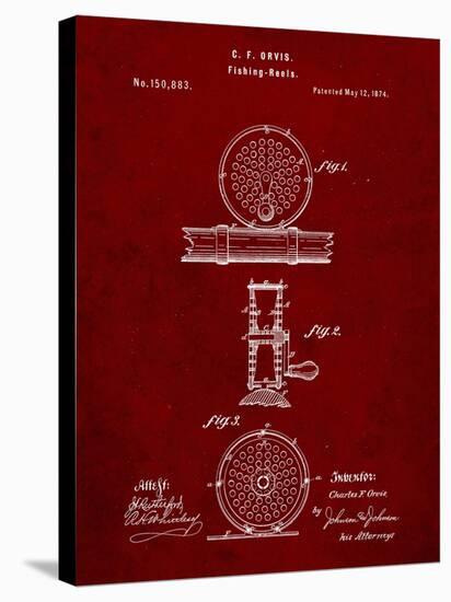 PP225-Burgundy Orvis 1874 Fly Fishing Reel Patent Poster-Cole Borders-Stretched Canvas