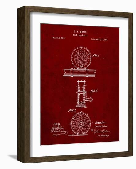 PP225-Burgundy Orvis 1874 Fly Fishing Reel Patent Poster-Cole Borders-Framed Giclee Print