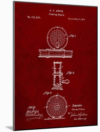 PP225-Burgundy Orvis 1874 Fly Fishing Reel Patent Poster-Cole Borders-Mounted Giclee Print