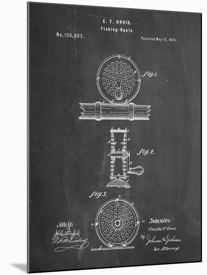 PP225-Chalkboard Orvis 1874 Fly Fishing Reel Patent Poster-Cole Borders-Mounted Giclee Print