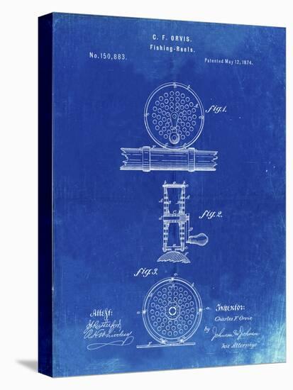 PP225-Faded Blueprint Orvis 1874 Fly Fishing Reel Patent Poster-Cole Borders-Stretched Canvas