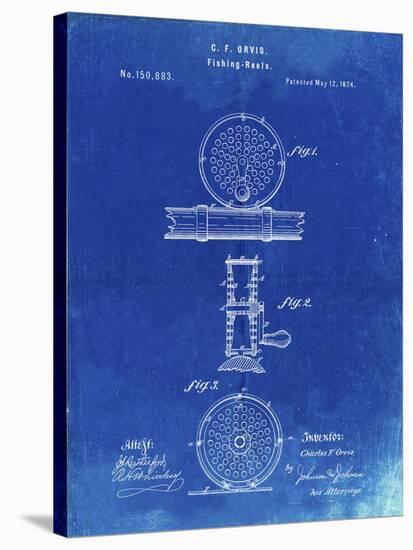 PP225-Faded Blueprint Orvis 1874 Fly Fishing Reel Patent Poster-Cole Borders-Stretched Canvas