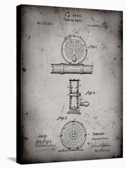 PP225-Faded Grey Orvis 1874 Fly Fishing Reel Patent Poster-Cole Borders-Stretched Canvas