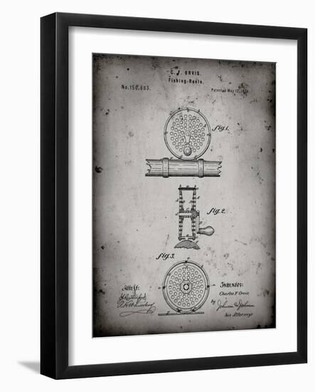 PP225-Faded Grey Orvis 1874 Fly Fishing Reel Patent Poster-Cole Borders-Framed Giclee Print