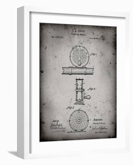 PP225-Faded Grey Orvis 1874 Fly Fishing Reel Patent Poster-Cole Borders-Framed Giclee Print