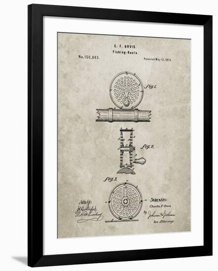 PP225-Sandstone Orvis 1874 Fly Fishing Reel Patent Poster-Cole Borders-Framed Giclee Print