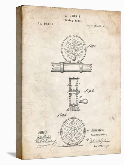 PP225-Vintage Parchment Orvis 1874 Fly Fishing Reel Patent Poster-Cole Borders-Stretched Canvas