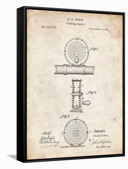 PP225-Vintage Parchment Orvis 1874 Fly Fishing Reel Patent Poster-Cole Borders-Framed Stretched Canvas