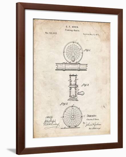 PP225-Vintage Parchment Orvis 1874 Fly Fishing Reel Patent Poster-Cole Borders-Framed Giclee Print