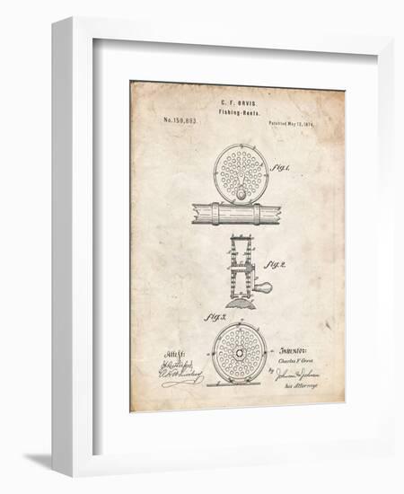 PP225-Vintage Parchment Orvis 1874 Fly Fishing Reel Patent Poster-Cole Borders-Framed Giclee Print