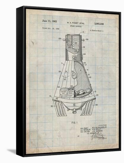 PP229-Antique Grid Parchment NASA Space Capsule 1959 Patent Poster-Cole Borders-Framed Stretched Canvas