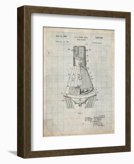 PP229-Antique Grid Parchment NASA Space Capsule 1959 Patent Poster-Cole Borders-Framed Giclee Print