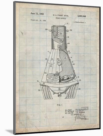 PP229-Antique Grid Parchment NASA Space Capsule 1959 Patent Poster-Cole Borders-Mounted Giclee Print