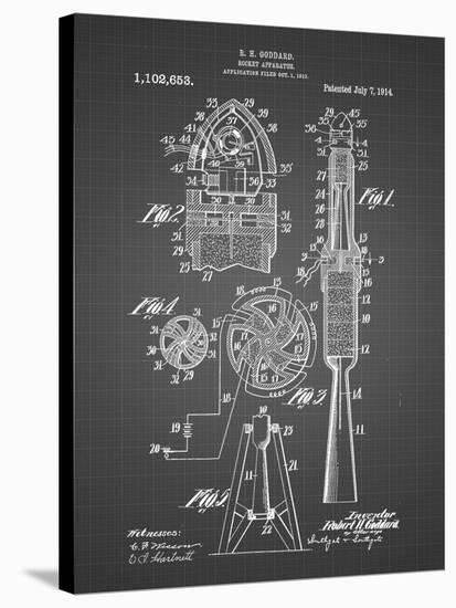 PP230-Black Grid Robert Goddard Rocket Patent Poster-Cole Borders-Stretched Canvas