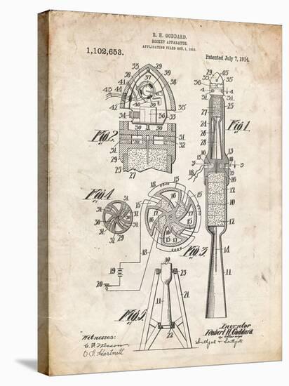 PP230-Vintage Parchment Robert Goddard Rocket Patent Poster-Cole Borders-Stretched Canvas