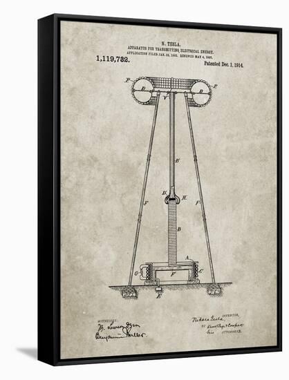 PP241-Sandstone Tesla Energy Transmitter Patent Poster-Cole Borders-Framed Stretched Canvas