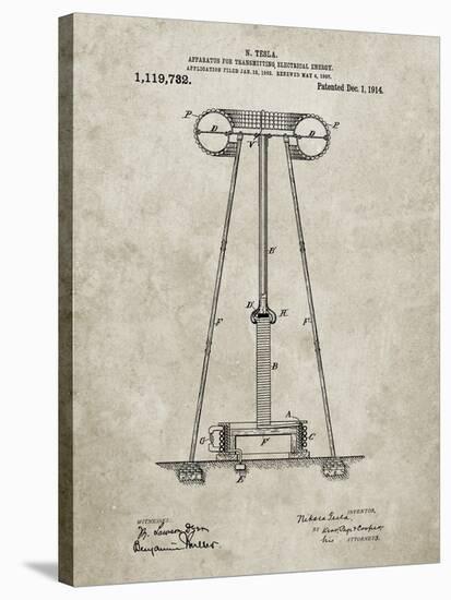 PP241-Sandstone Tesla Energy Transmitter Patent Poster-Cole Borders-Stretched Canvas