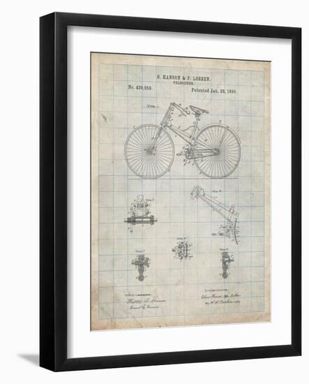 PP248-Antique Grid Parchment Bicycle 1890 Patent Poster-Cole Borders-Framed Giclee Print