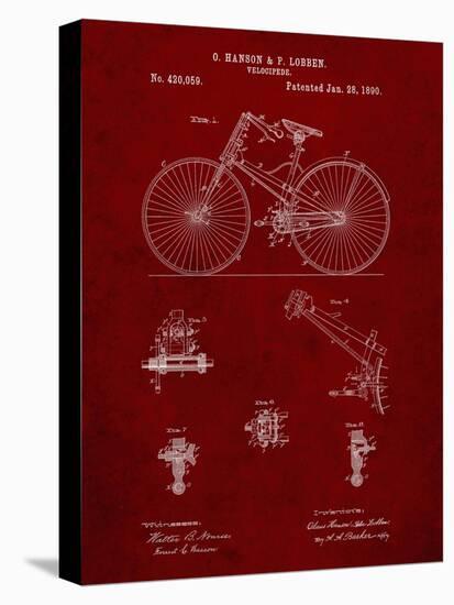 PP248-Burgundy Bicycle 1890 Patent Poster-Cole Borders-Stretched Canvas