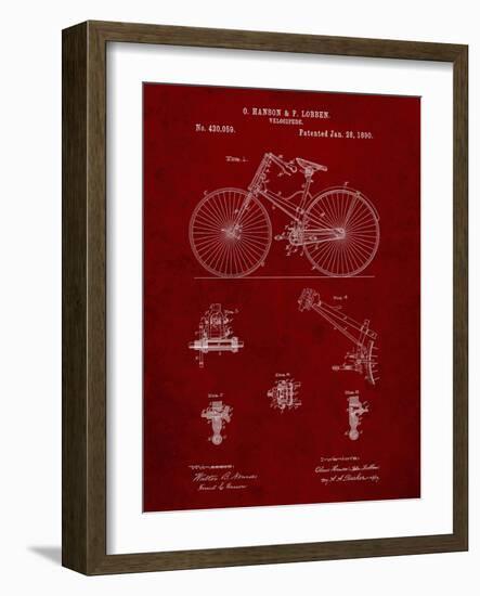 PP248-Burgundy Bicycle 1890 Patent Poster-Cole Borders-Framed Giclee Print